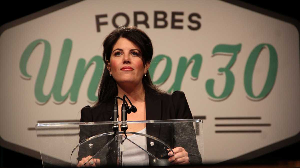 Monica Lewinski speaks at the Forbes Under 30 Summit in Philadelphia in 2014. (Emma Lee/WHYY)