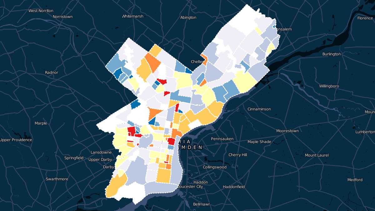  In February, the Philadelphia Construction Permits by Neighborhood Heat Map looked like it was tracking revitalization and gentrification pretty accurately. (NewsWorks, file art) 