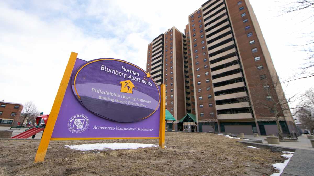  The Norman Blumberg Apartments will be demolished as part of a plan to reclaim by eminent domain 1,330 properties from 19th Street to 28th Street to Cecil B. Moore Avenue to the north and College Avenue to the south. (NewsWorks file photo) 