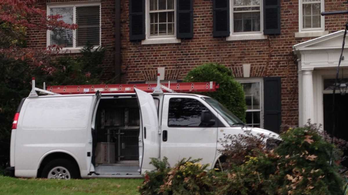  A PSPCA van was parked in the driveway outside of Grace Kelly's childhood home on Halloween. (Brian Hickey/WHYY) 