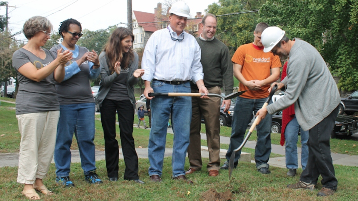  Ground was broken in October at Wayne Avenue and Harvey Street for the Waldorf School of Philadelphia's future site. (Matthew Grady/for NewsWorks)  