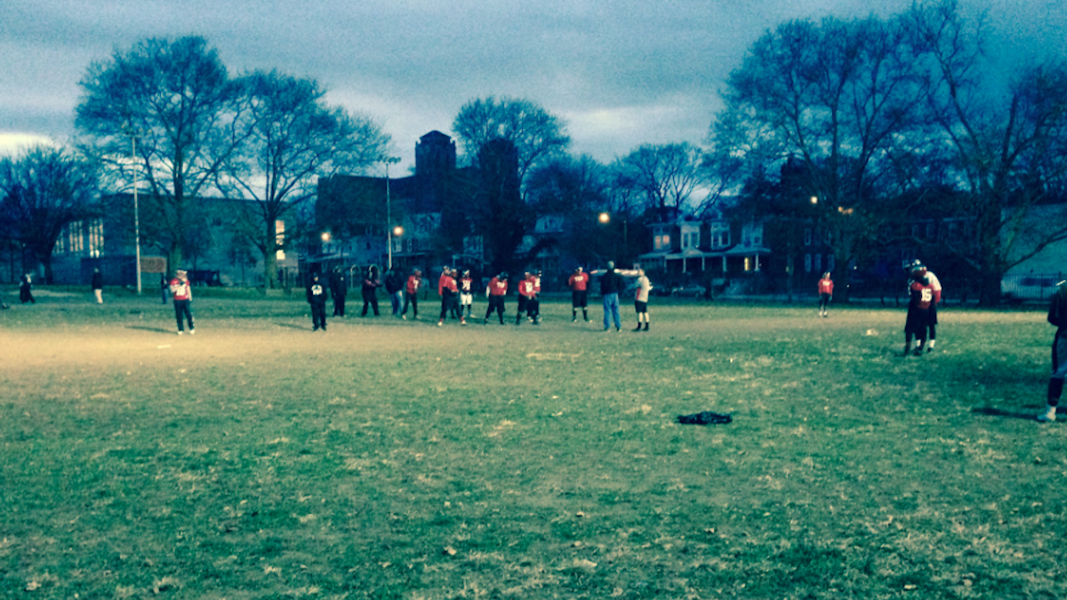  The Imhotep Panthers at practice a week before Thanksgiving. Check back this week for a story on the team's playoff game. (Brian Hickey/WHYY) 