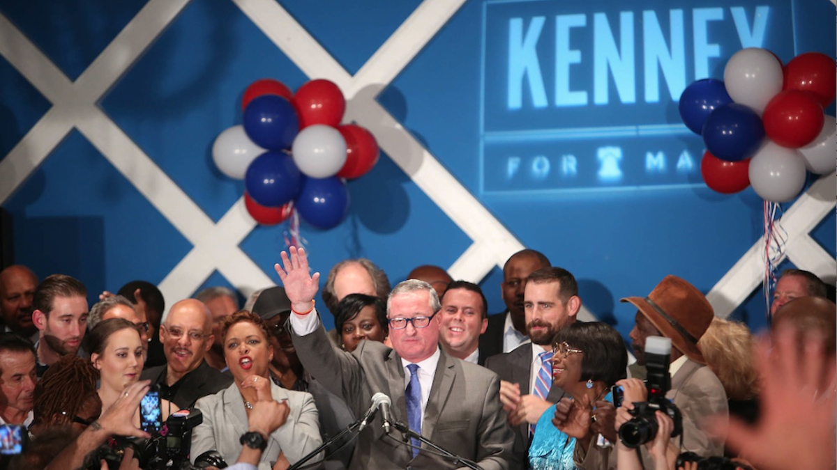  Jim Kenney celebrates his landslide victory in the Democratic-mayoral primary. (Stephanie Aaronson/via The Next Mayor partnership) 