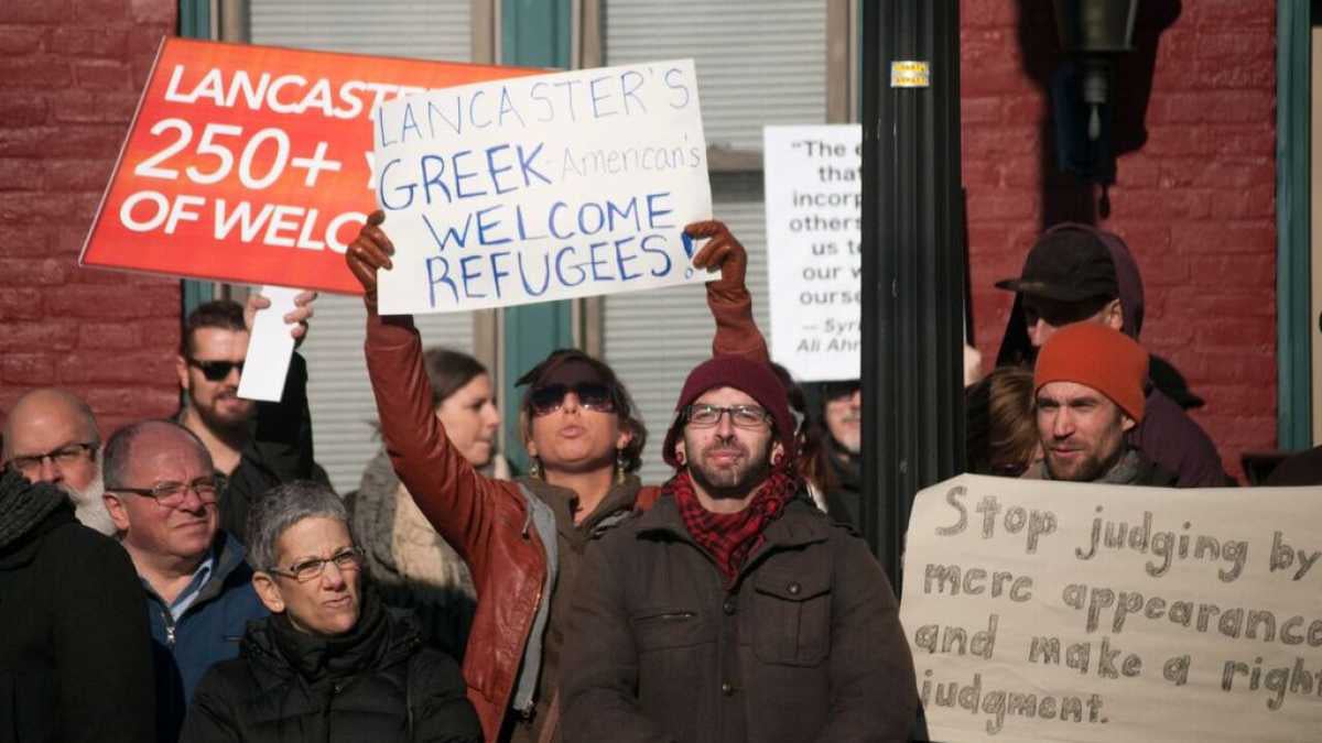 About 250 people demonstrated in support of refugee resettlement as a counter to a protest staged outside Church World Service's office in Lancaster last winter. The city of 60