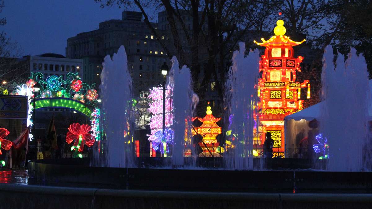 A night-time shot at the Chinese Lantern Festival in Franklin Square. (Emma Lee/WHYY)