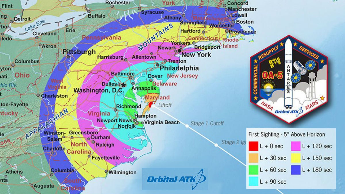 NASA map shows what time residents can see the rocket from their location. (photo courtesy NASA)