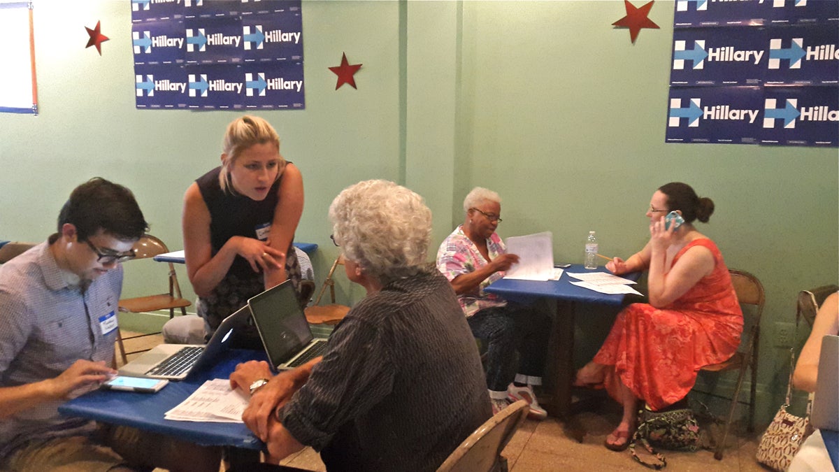 Second Congressional District volunteers work the phones for Hillary Clinton in Mt. Airy. (Laura Benshoff/WHYY)