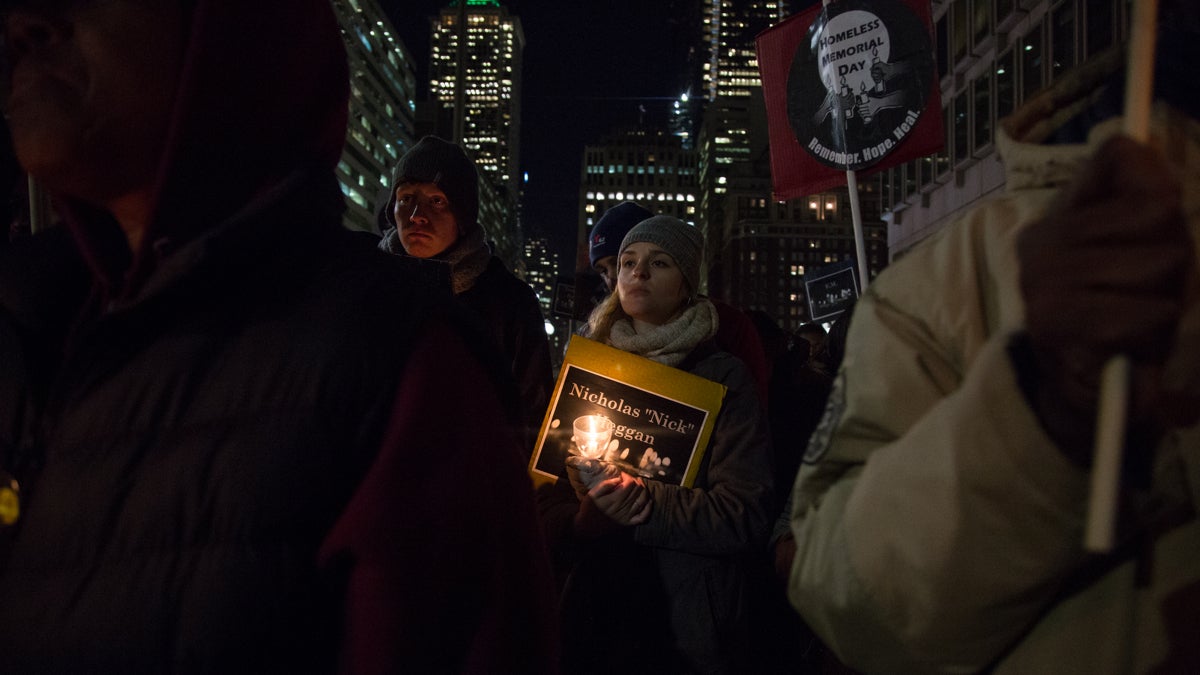 On the first day of winter, December 21, hundreds of people gather at Thomas Paine Plaza to remember those homeless and formerly homeless Philadelphians who died in 2016. (Emily Cohen for NewsWorks)