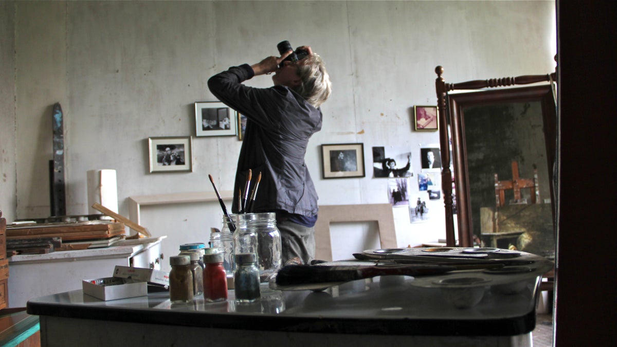 Photographer James Welling photographs Andrew Wyeth's studio, developing a pallette for color sculptures commissioned by the Brandywine Museum. (Emma Lee/WHYY)
