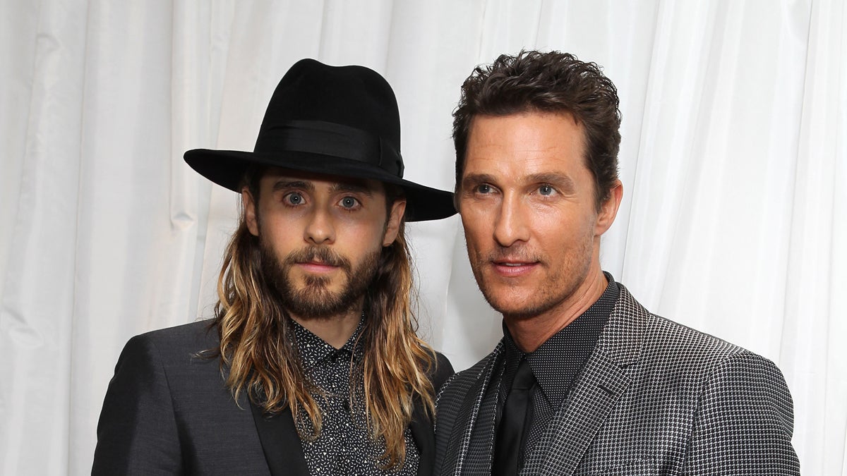  Actors Jared Leto and Matthew McConaughey are shown at the UK premiere of 'Dallas Buyers Club' in London. (Photo by Jon Furniss Photography/Invision/AP Images) 