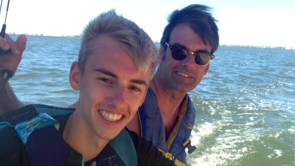 The author and his son on their Hobie Cat