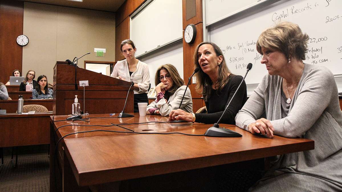  Marsha Levick (third from right) the co-founder of the Juvenile Law Center sits on a panel. (Kimberly Paynter/WHYY) 