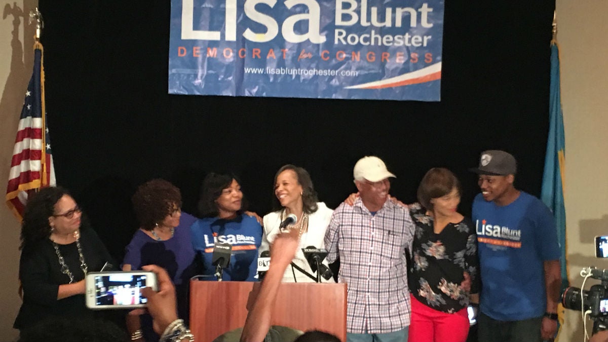 Democrat Lisa Blunt Rochester at her Tuesday victory party. (Mark Eichmann/Newsworks)