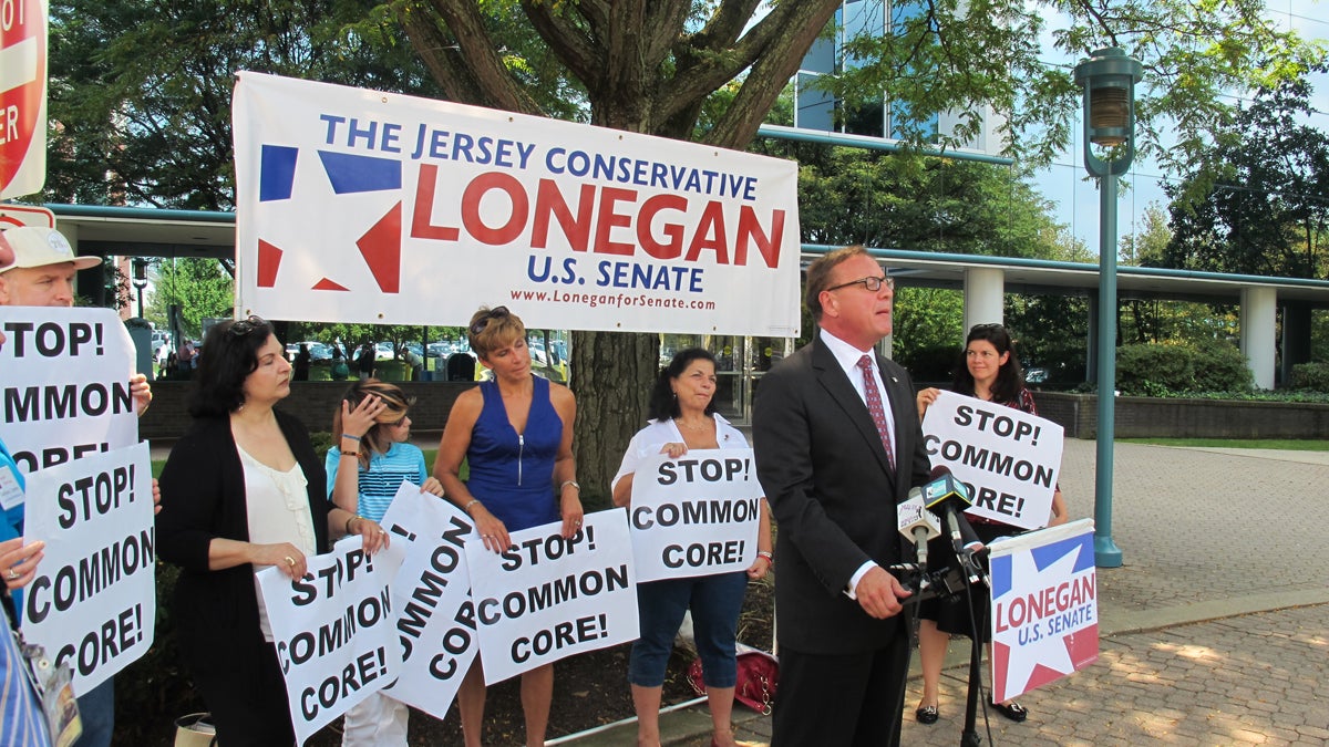  N.J. Republican U.S. Senate candidate Steve Lonegan discusses his opposition to the common core standards outside the New Jersey Education Department building in Trenton. (Phil Gregory/for NewsWorks) 