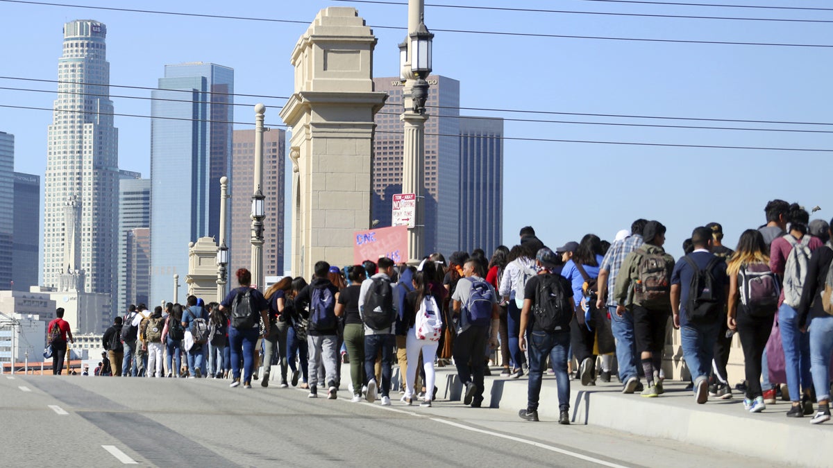 Students from several high schools march to Los Angeles City Hall on Nov. 14