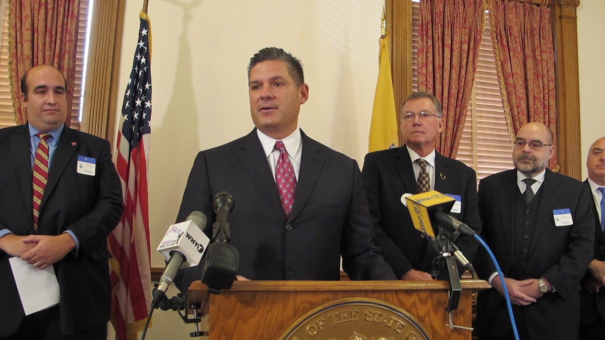  Assembly Majority Leader Lou Greenwald discusses his proposed legislation at a New Jersey Statehouse news conference. (Phil Gregory/WHYY) 