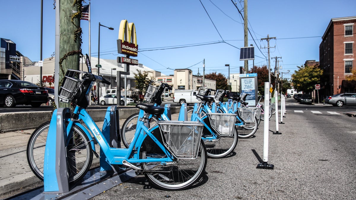 An Indego bike share station at Girard and Lee streets.