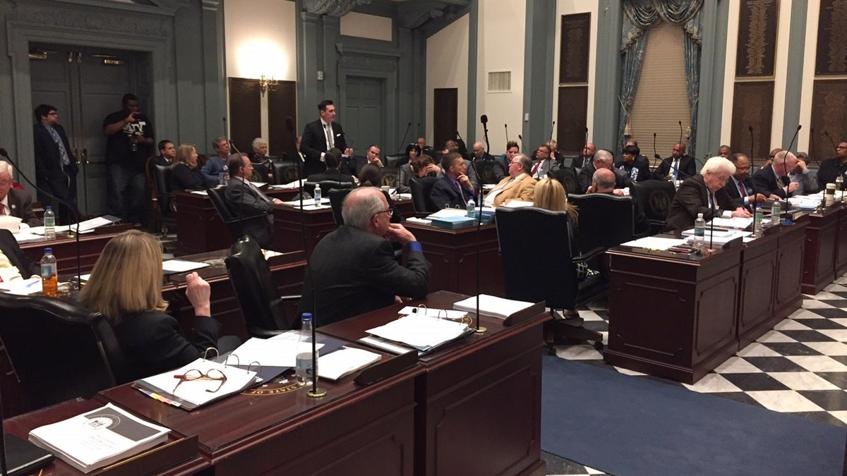  State Rep. Sean Lynn, D- Dover West, speaks in favor of repealing Delaware's death penalty. (Zoe Read/WHYY) 