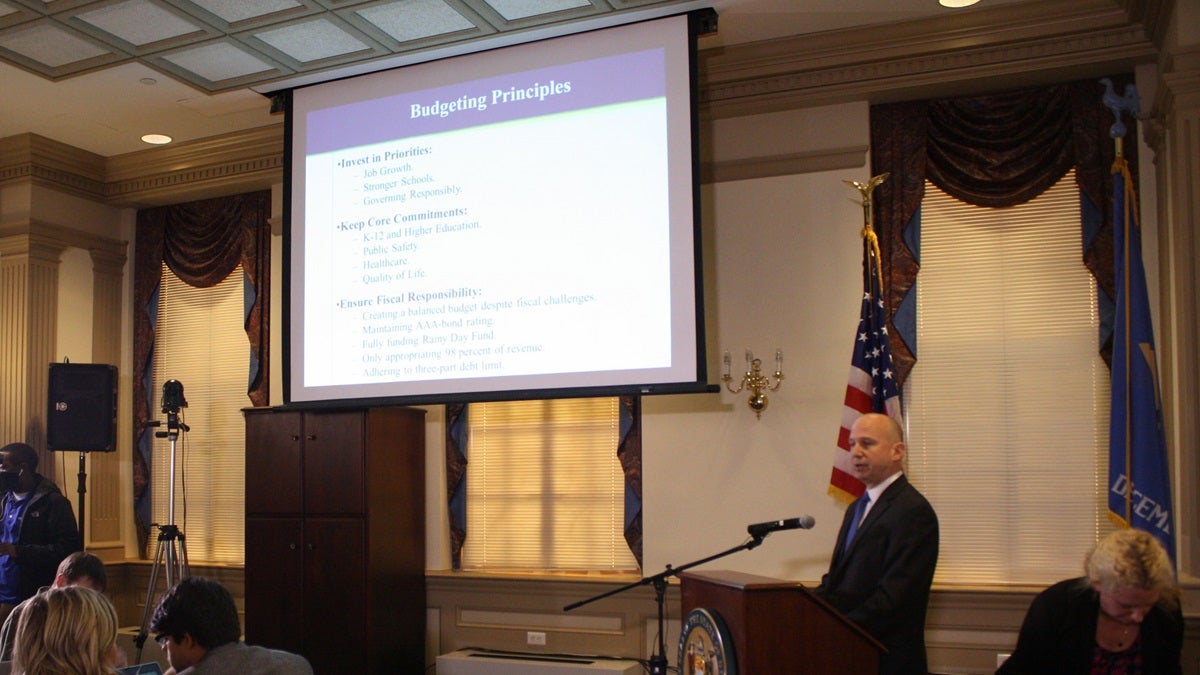  Gov. Jack Markell presents his FY16 budget in Dover. (Photo courtesy of Markell Administration) 