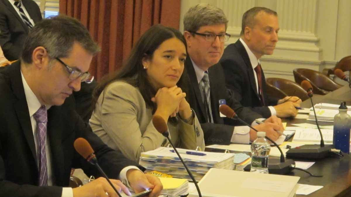 mary New Jersey Health Commissioner Mary O'Dowd listens to a question about cancer research funding at an Assembly Budget Committee hearing. (Phil Gregory/WHYY)