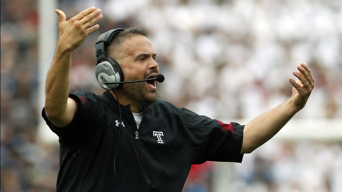 Temple head coach Matt Rhule is shown during a game against Penn State during the second half of an NCAA college football game in State College