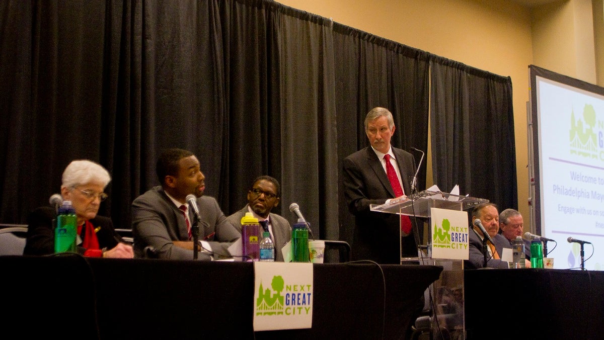  Tuesday night's Next Great City mayoral forum was brought six candidates to the Pennsylvania Convention Center. (Brad Larrison/for NewsWorks) 