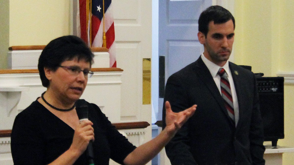  State Rep. Pam DeLissio and challenger David Henderson addressed the East Falls Community Council on Monday. (Matt Grady/WHYY) 