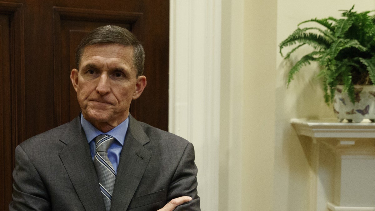 Former National Security Adviser Mike Flynn is shown in the Roosevelt Room of the White House. (AP Photo/Evan Vucci