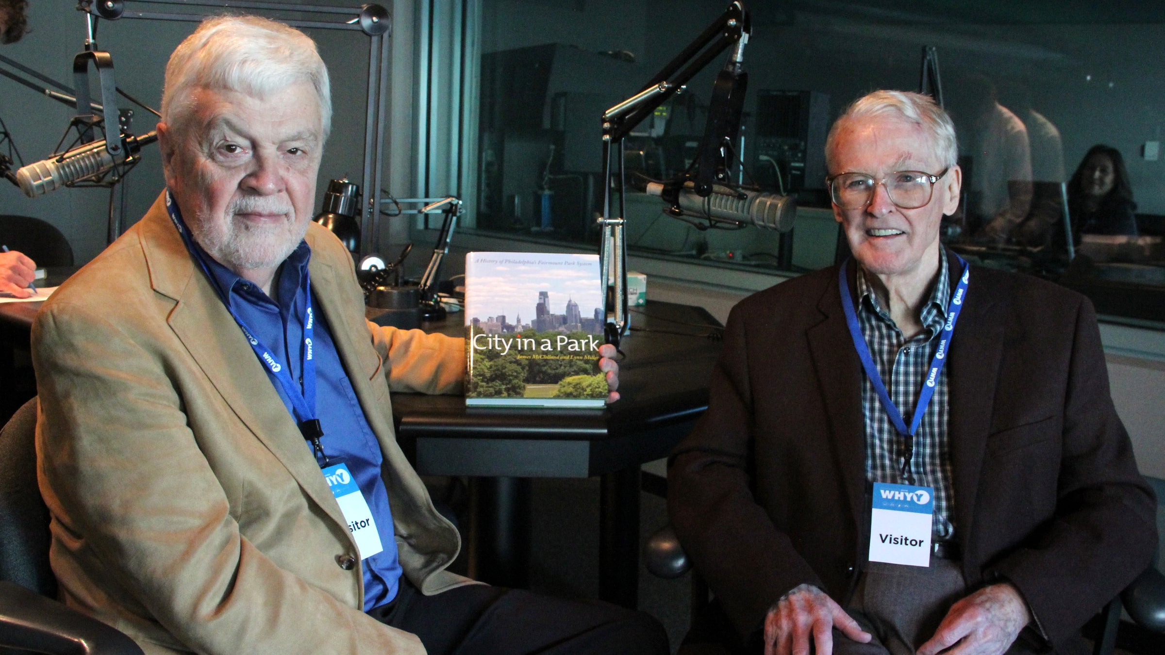 Lynn Miller (left) and Jim McClelland talk with WHYY's Dave Heller about their book