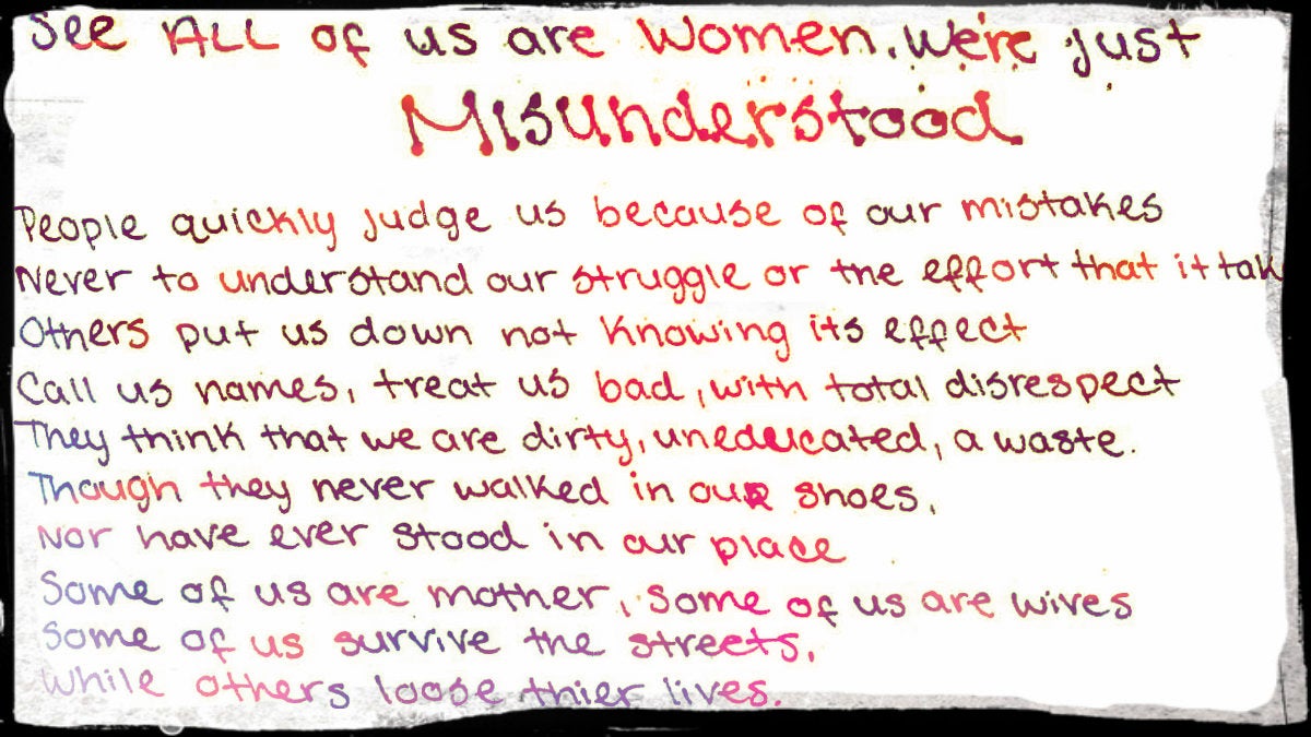 One of the women in McDonough's program wrote a poem about the stigma she's faced. (Courtesy of Mary McDonough).