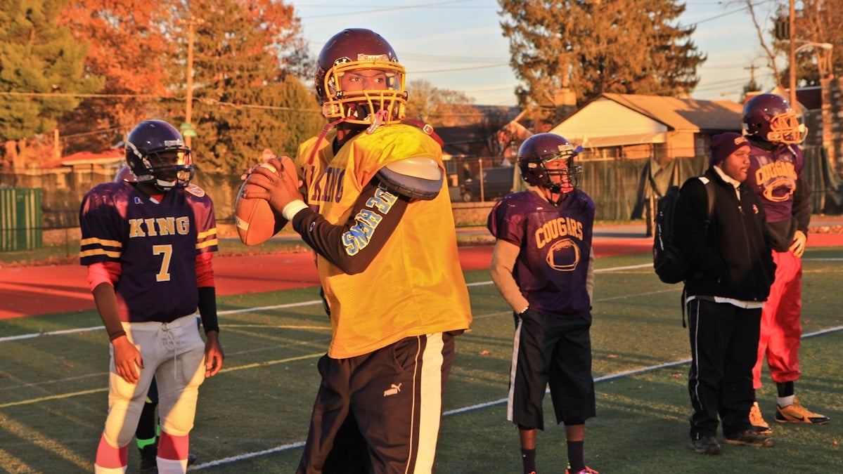  Senior quarterback Joseph Walker thinks MLK has a mental edge over opponent Archbishop Wood. (Kimberly Paynter/WHYY) 