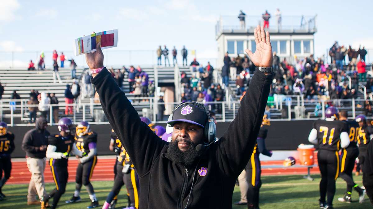  Ed Dunn's first season as head coach of the MLK High Cougars football team ended with a Thanksgiving Day win. (Brad Larrison/for NewsWorks) 