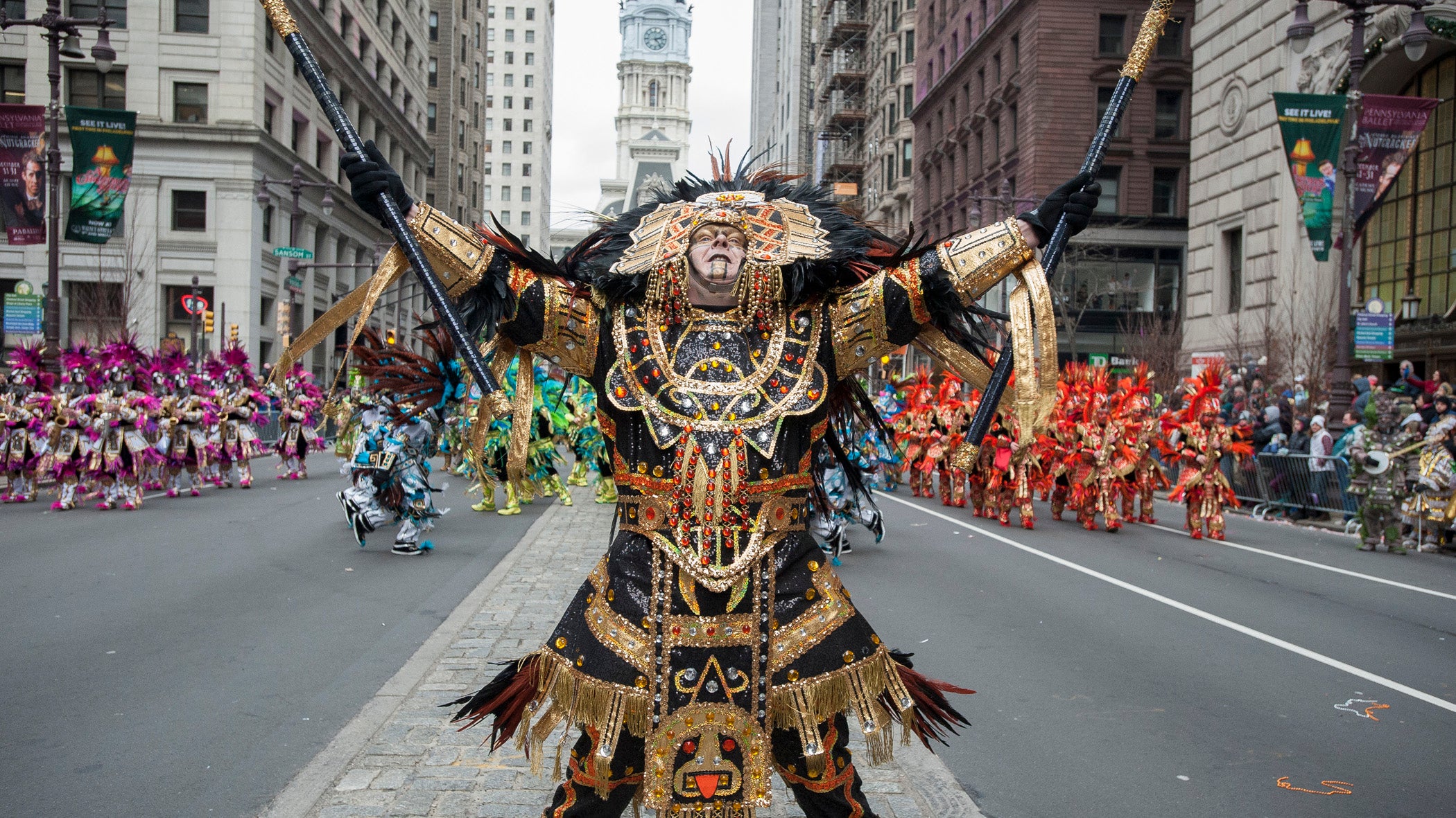 The Fralinger String Band concludes its performance at Broad and Sansom streets during the 2016 parade. (Jonathan Wilson for NewsWorks)