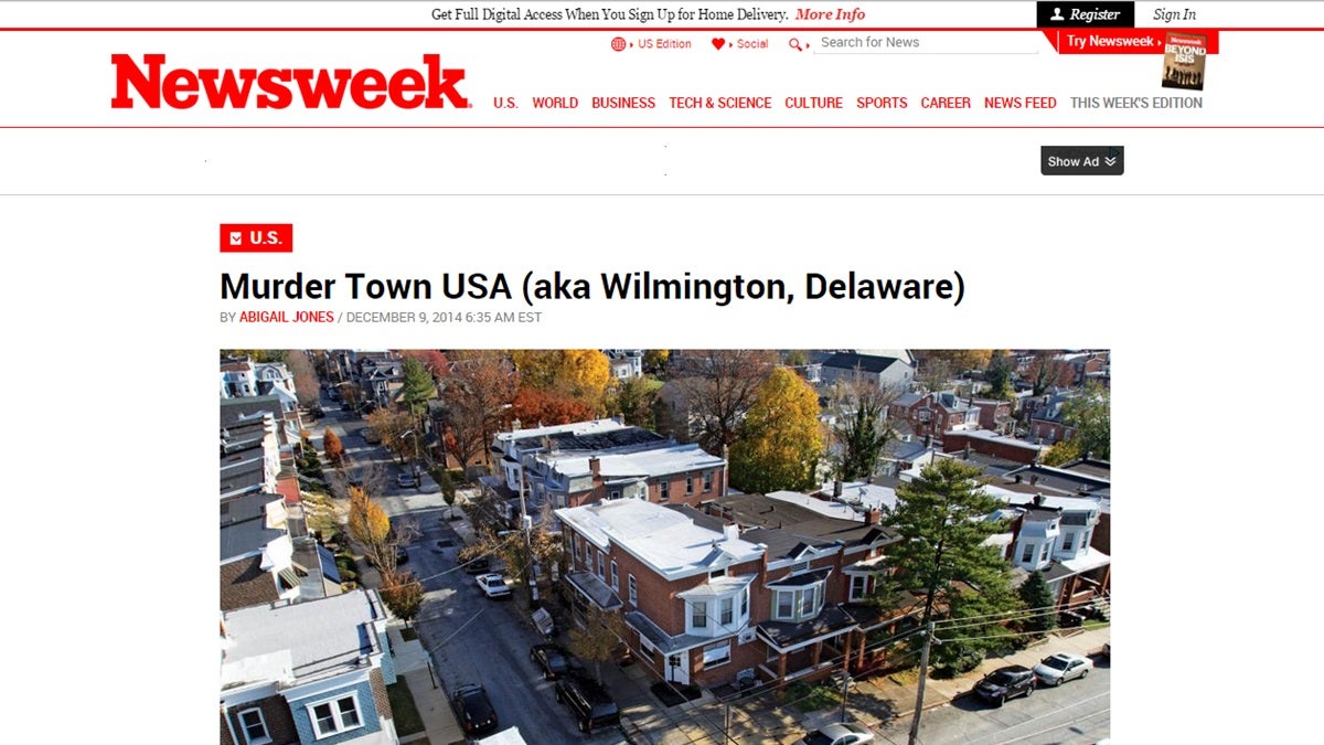  This screen grab shows the headline that's generated some controversy in Wilmington. 
