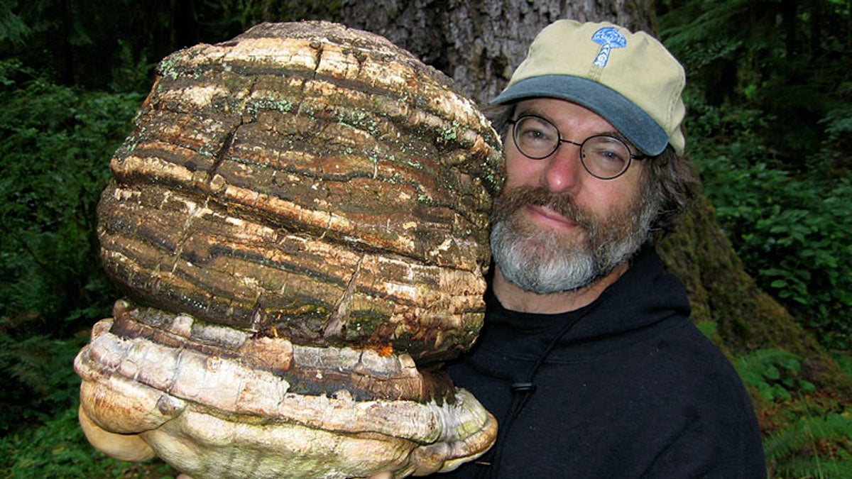 Paul Stamets holding an Agarikon mushroom (Photo courtesy of Dusty Yao)