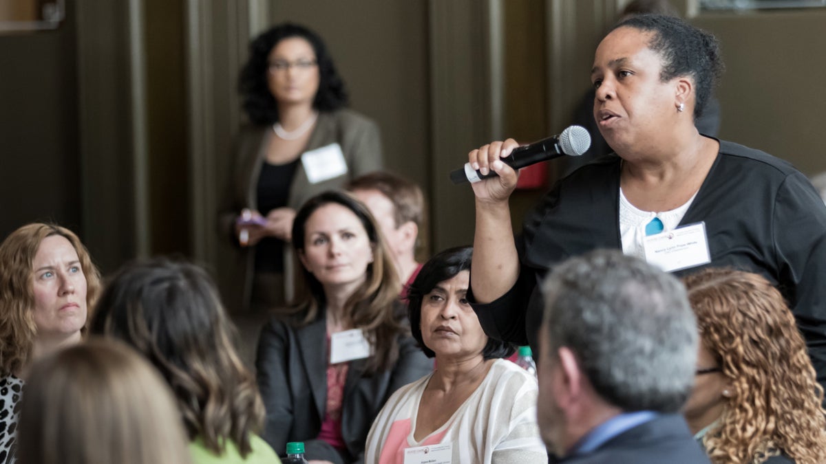 Camden Coalition for Healthcare Providers community advisory council chair Nancy Pope-White speaks up at a statewide policy conference. (Hal Brown/Camden Coalition)