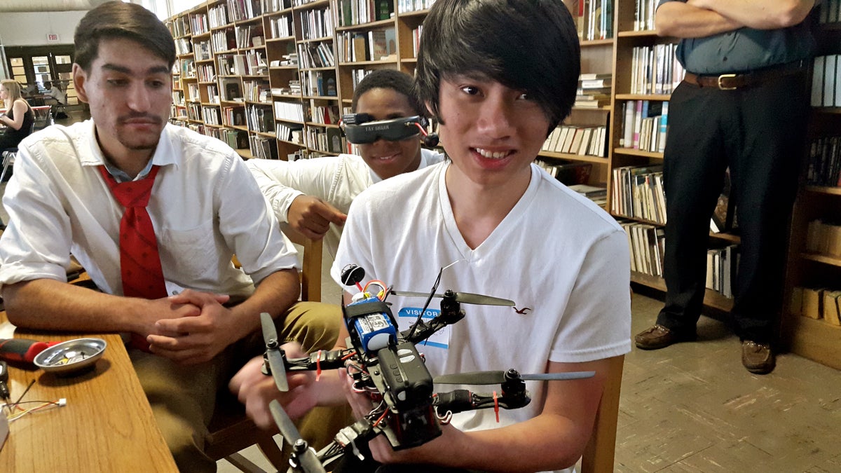  Hoang Bui, 20, shows off his quad-copter during a 
