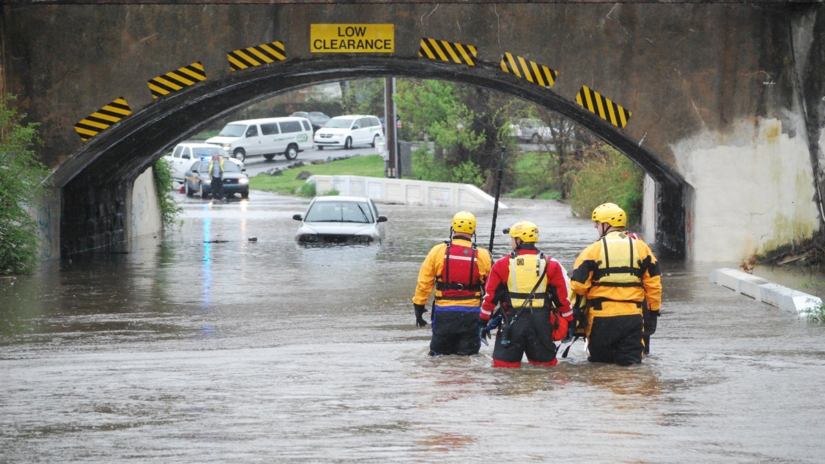  Heavy rainfall flooded Ogletown Road at Avon underpass in Newark (John Jankowski/for NewsWorks) 