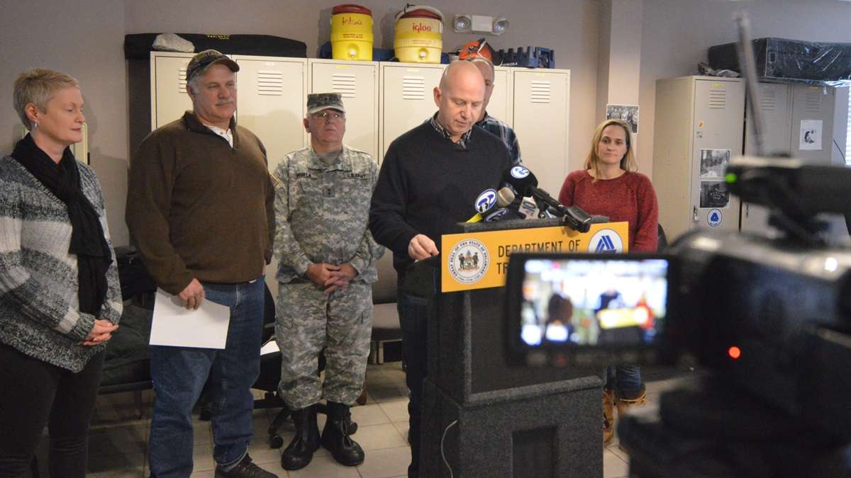  Governor Jack Markell, D-Delaware, updates the storm situation during  a DelDOT press conference. (John Jankowski/for NewsWorks) 