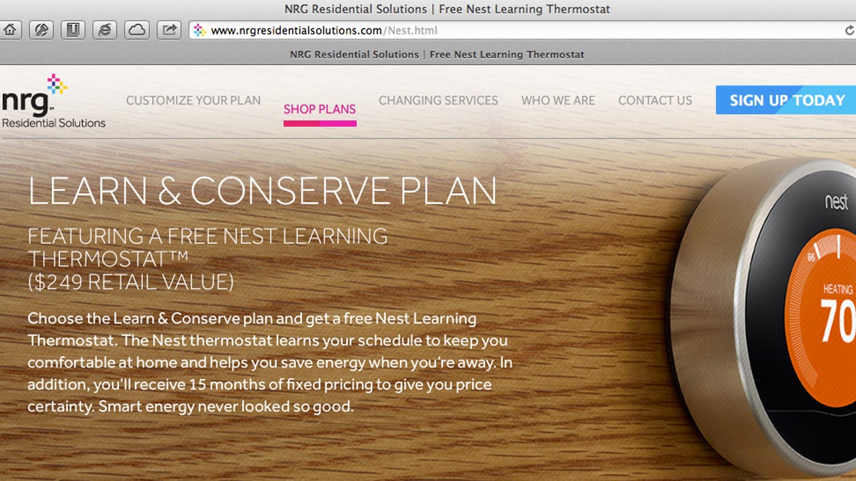  A screengrab from the NRG Residential Solutions web site featuring an image of the Nest Learning Thermostat. 