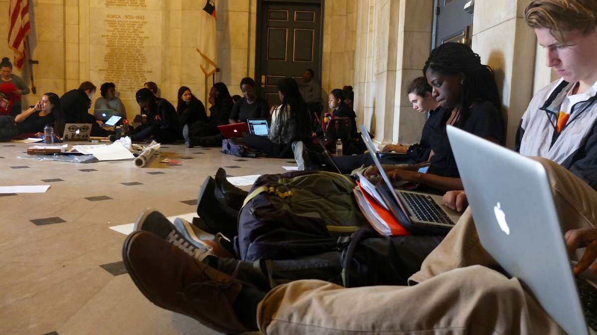  Students are staging a sit-in at Princeton University to have Woodrow Wilson's name removed from all campus buildings. (Alan Tu/WHYY) 