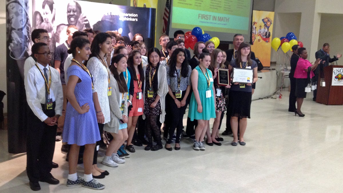  Some of Tuesday's winners: The team from Baldi Middle School. (Bill Hangley/WHYY) 