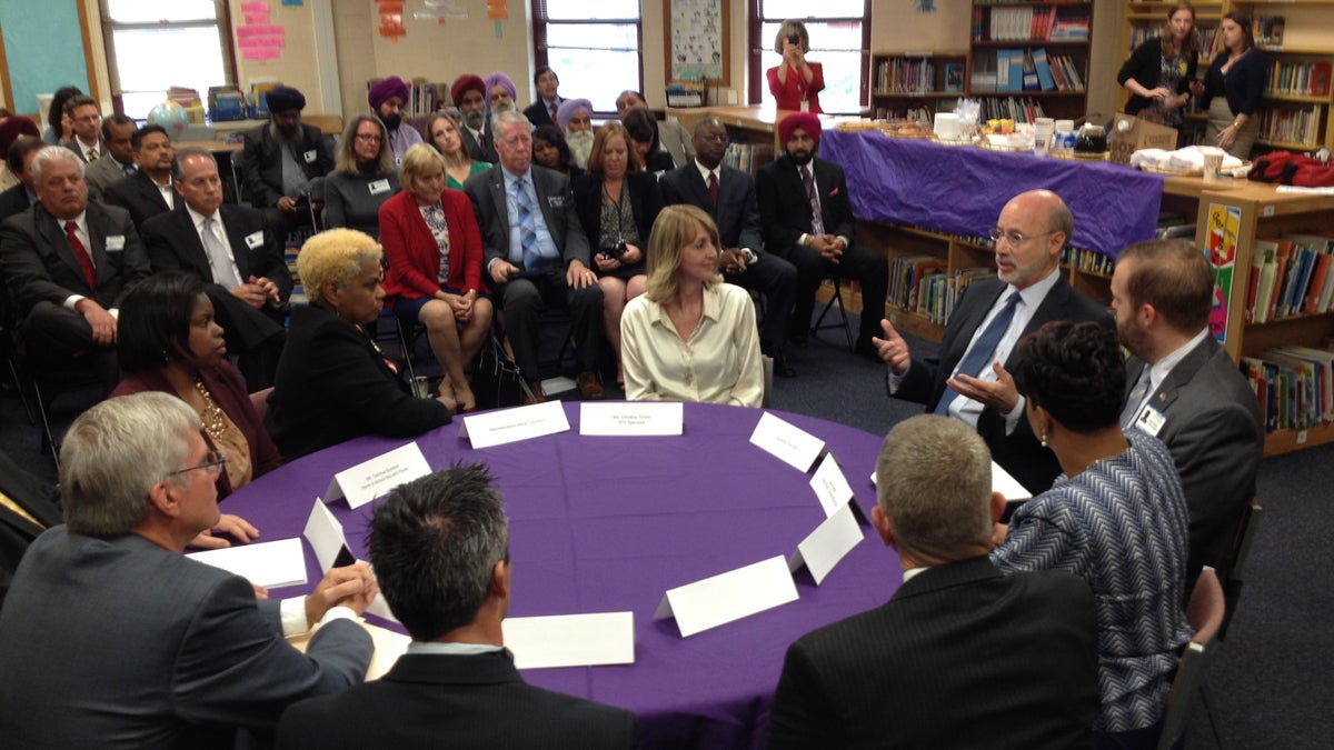  Gov. Tom Wolf talks to educators and residents about his proposed budget at Stonehurst Hills Elementary School in Upper Darby, Pa. (Bill Hangley/WHYY) 