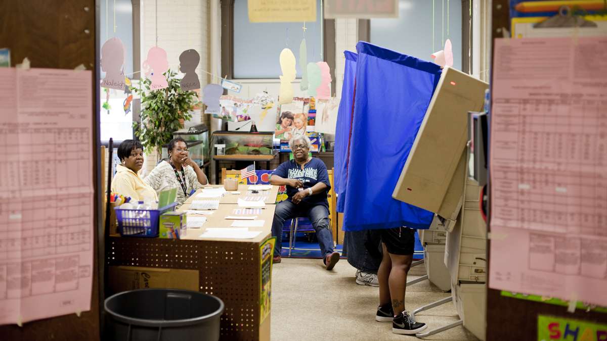  Voting at the GW Childs Elementary polling place in South Philadelphia on Primary Election Day 2015. (Brad Larrison/for NewsWorks) 