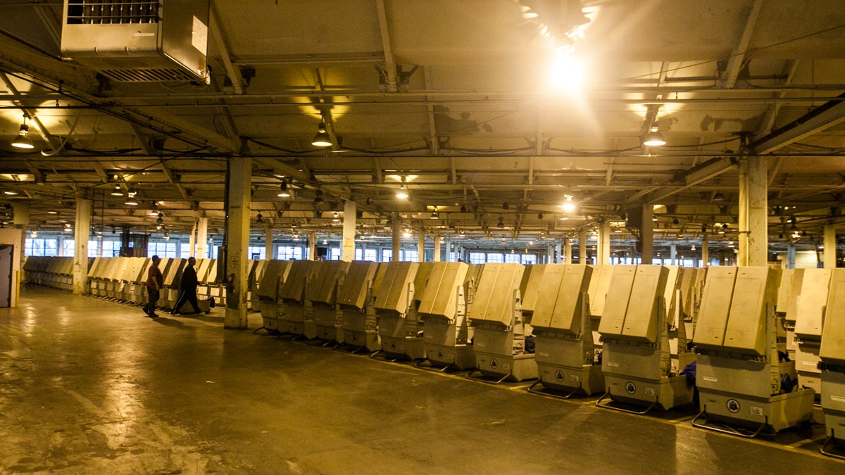 Philadelphia voting machines are stored at the Office of the City Commissioners warehouse. (Brad Larrison for NewsWorks)