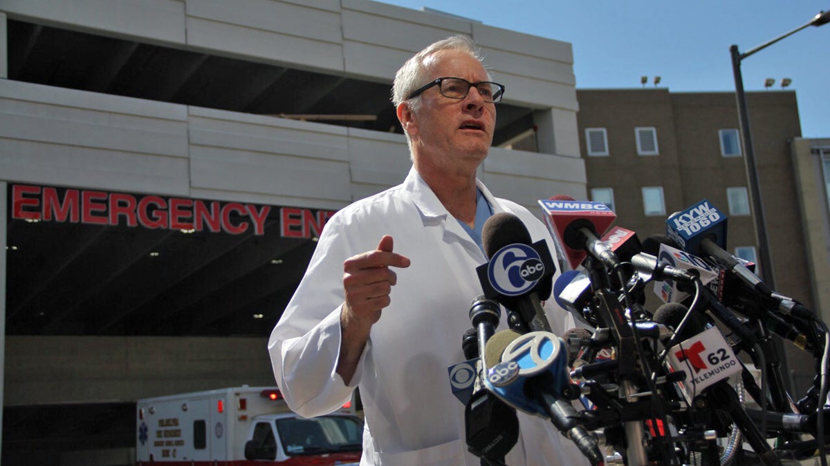 Dr. Herb Cushing identifies the derailment victim who died at Temple University hospital as a 49-year-old Princeton man. He expects the remaining eight critical patients will survive. 'Things could have been a lot worse,' he said.The victim's name was James Marshall Gaines III. (Emma Lee/WHYY) 
