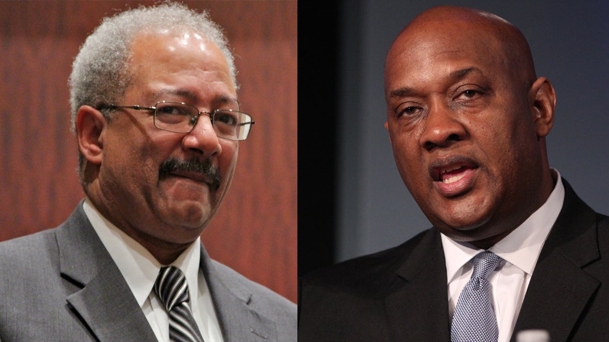 Former U.S. Rep. Chaka Fattah (left) and Pennsylvania State Rep. Dwight Evans (Emma Lee/WHYY)