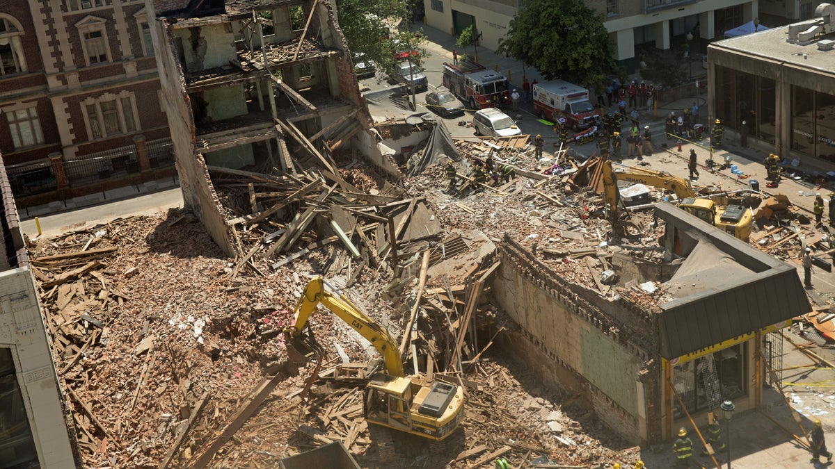 An overhead view of the deadly 2013 building collapse in Center City Philadelphia (Lindsay Lazarski/WHYY)