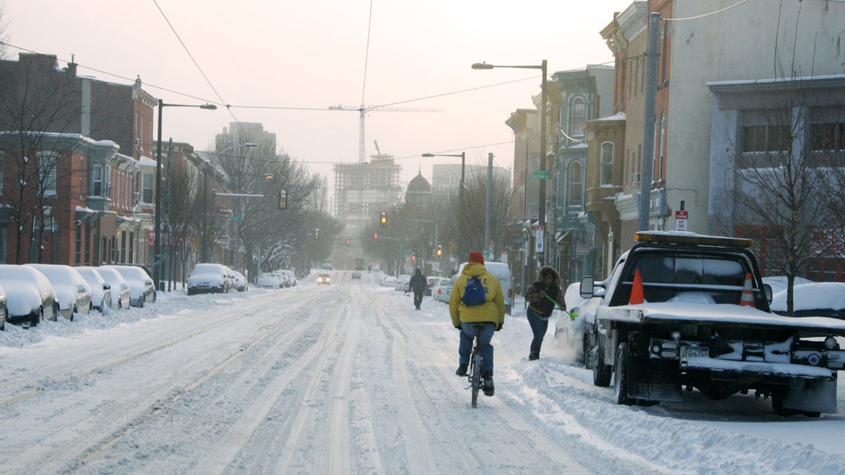  A snowy scene at 38th and Lancaster (Nathaniel Hamilton/For Newsworks) 