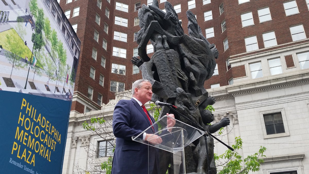 Mayor Jim Kenney at unveiling of plans for new memorial plaza. (Peter Crimmins/WHYY)